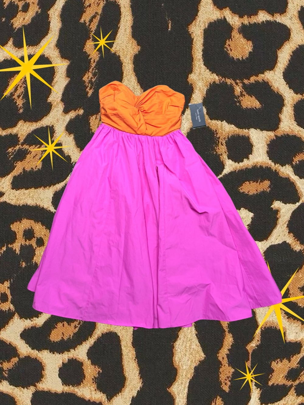KATE SPADE | NWT KC293 Twist Bodice Orange/Hot Pink Strapless Colorblock Dress
